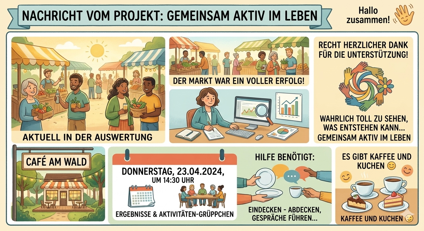 Unterstützung gesucht: 23.04. um 14:30 im Café am Wald