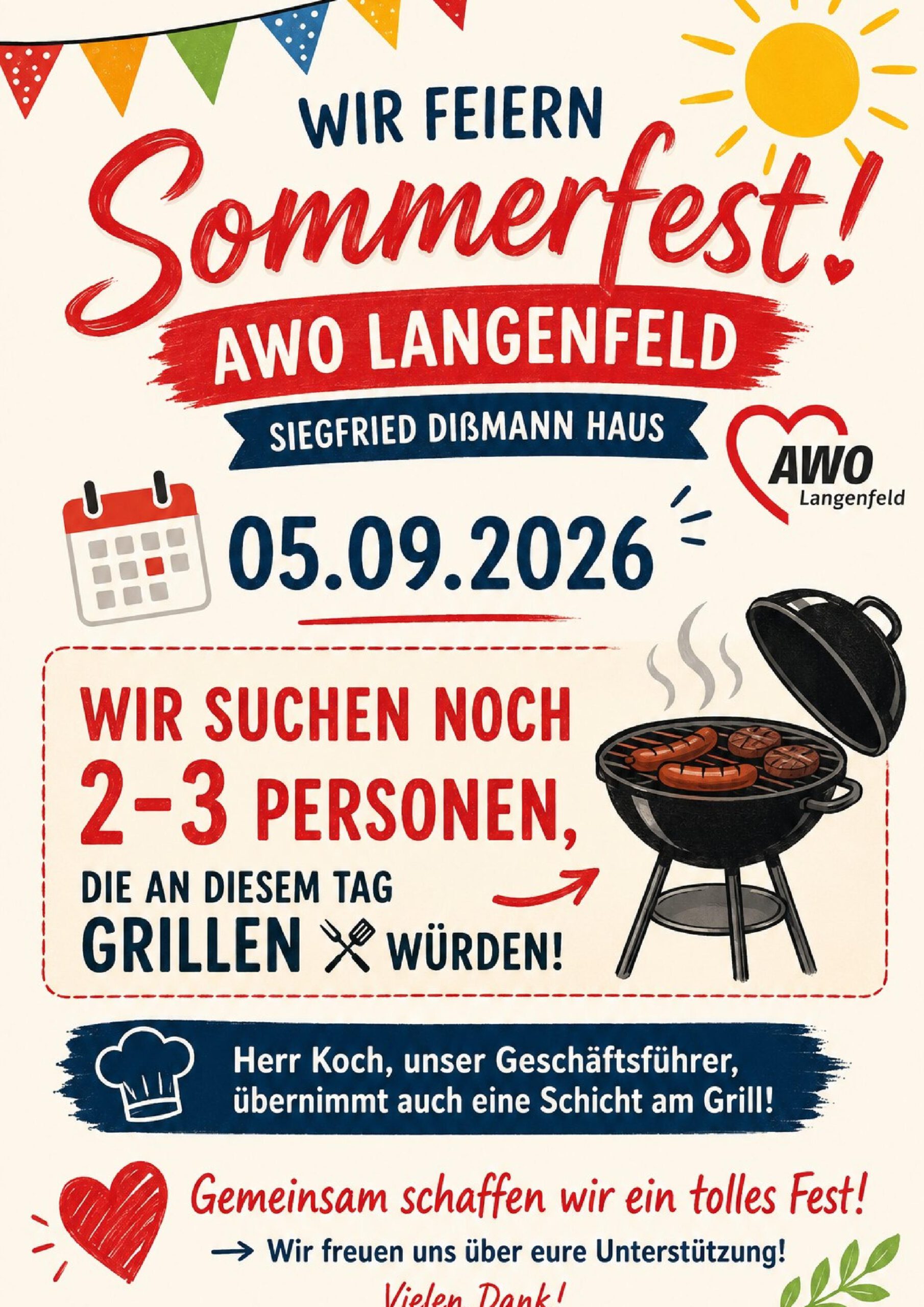 Mehr über den Artikel erfahren Grillunterstützung für das Sommerfest gesucht!